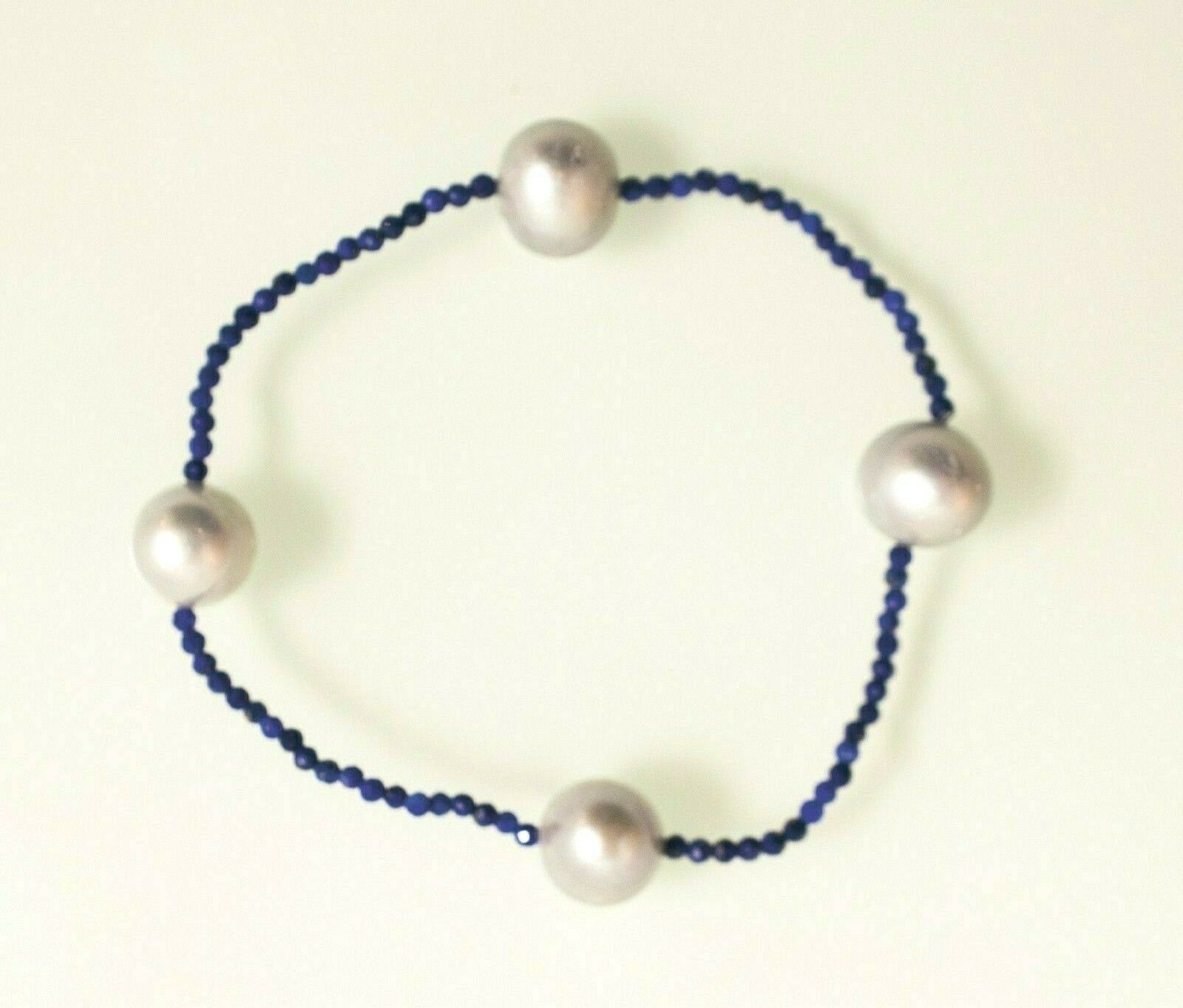 KING BLUE EVENING STAR LAPIS ARMBAND 2,5 mm facettiert mit 4 grauen Zuchtperlen